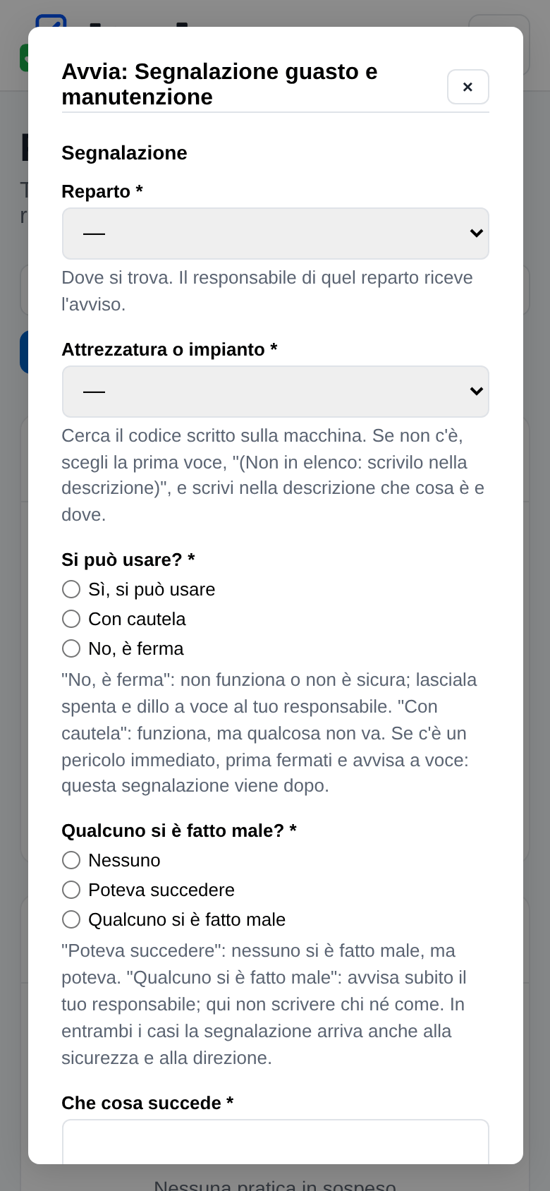 La finestra Segnala un guasto sul telefono