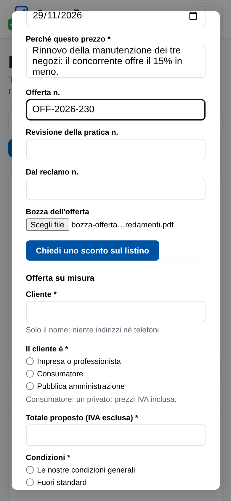 La richiesta compilata con la bozza allegata