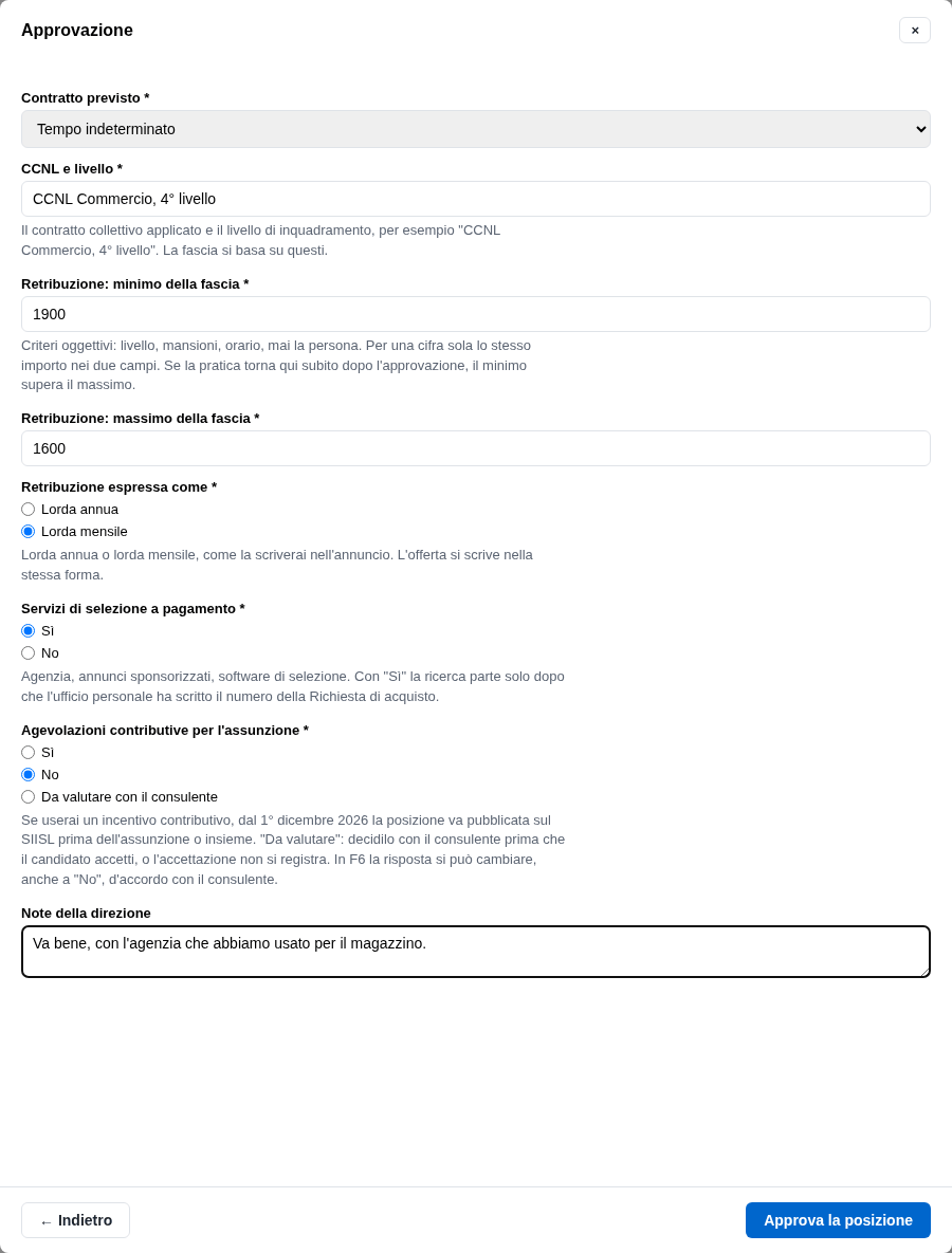 La form di approvazione con la fascia e le due scelte