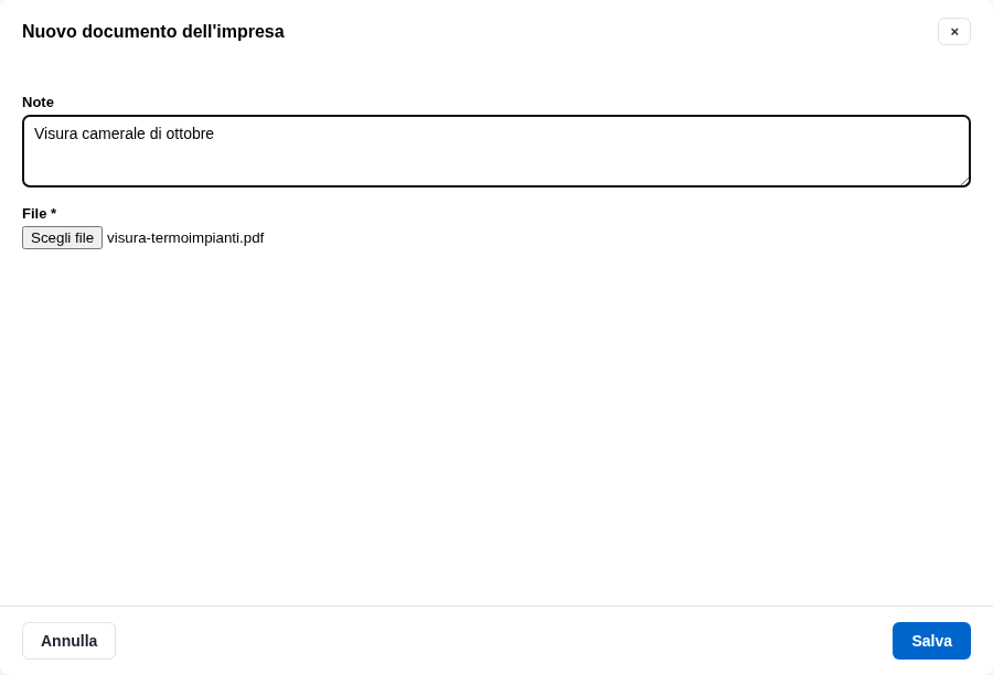 La finestra del nuovo documento con la nota e il file