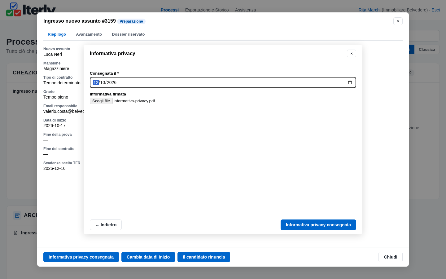 La form dell'informativa privacy con data e copia firmata