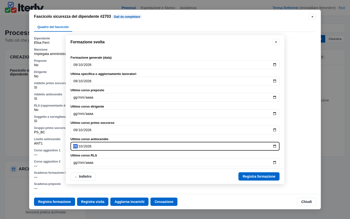 La form di registrazione della formazione compilata