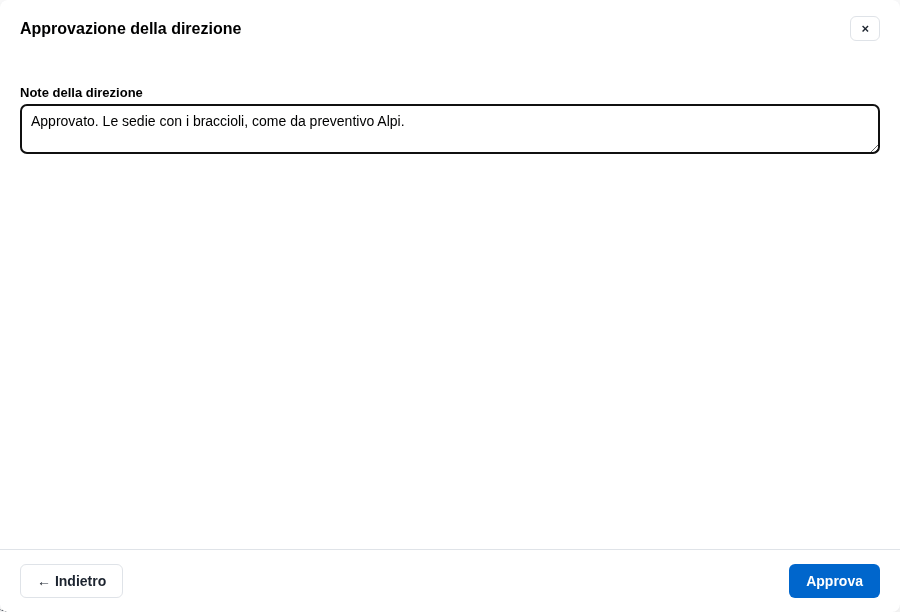 La form di approvazione della direzione