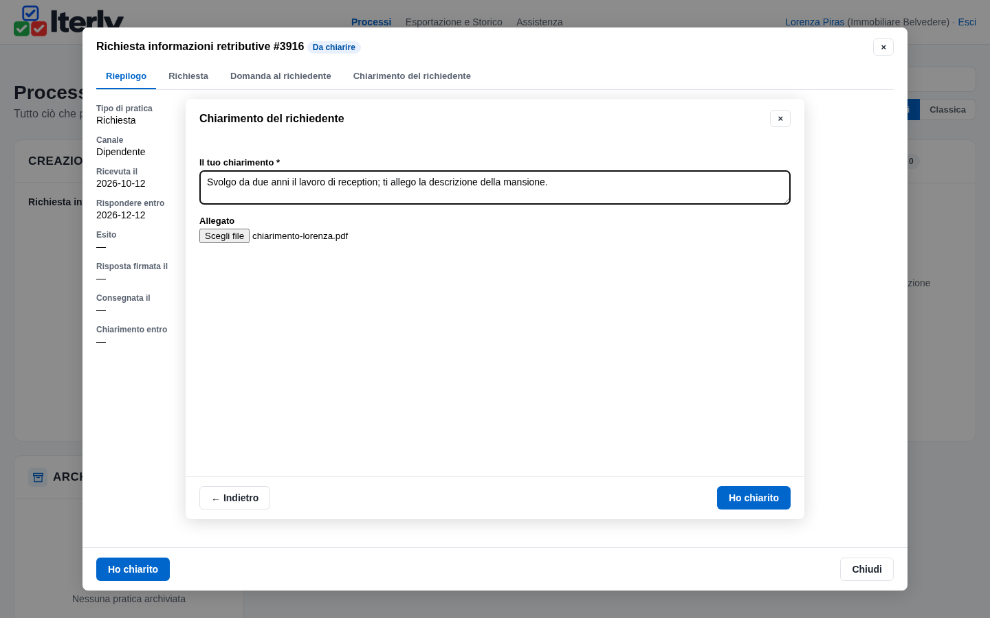 La form con cui la lavoratrice risponde alla domanda