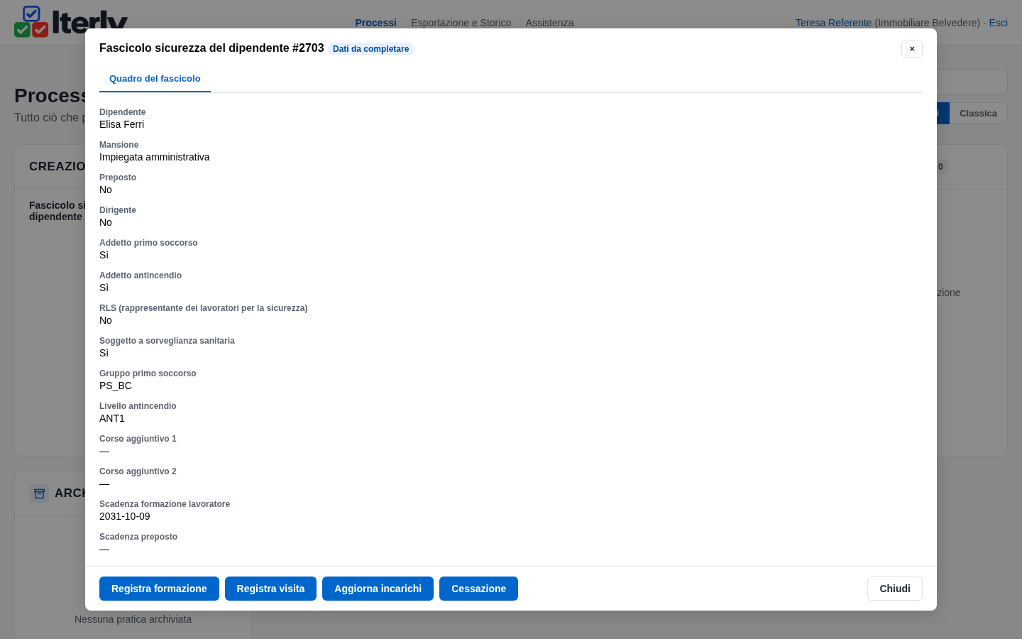 Il fascicolo ancora su Dati da completare dopo la registrazione dei corsi