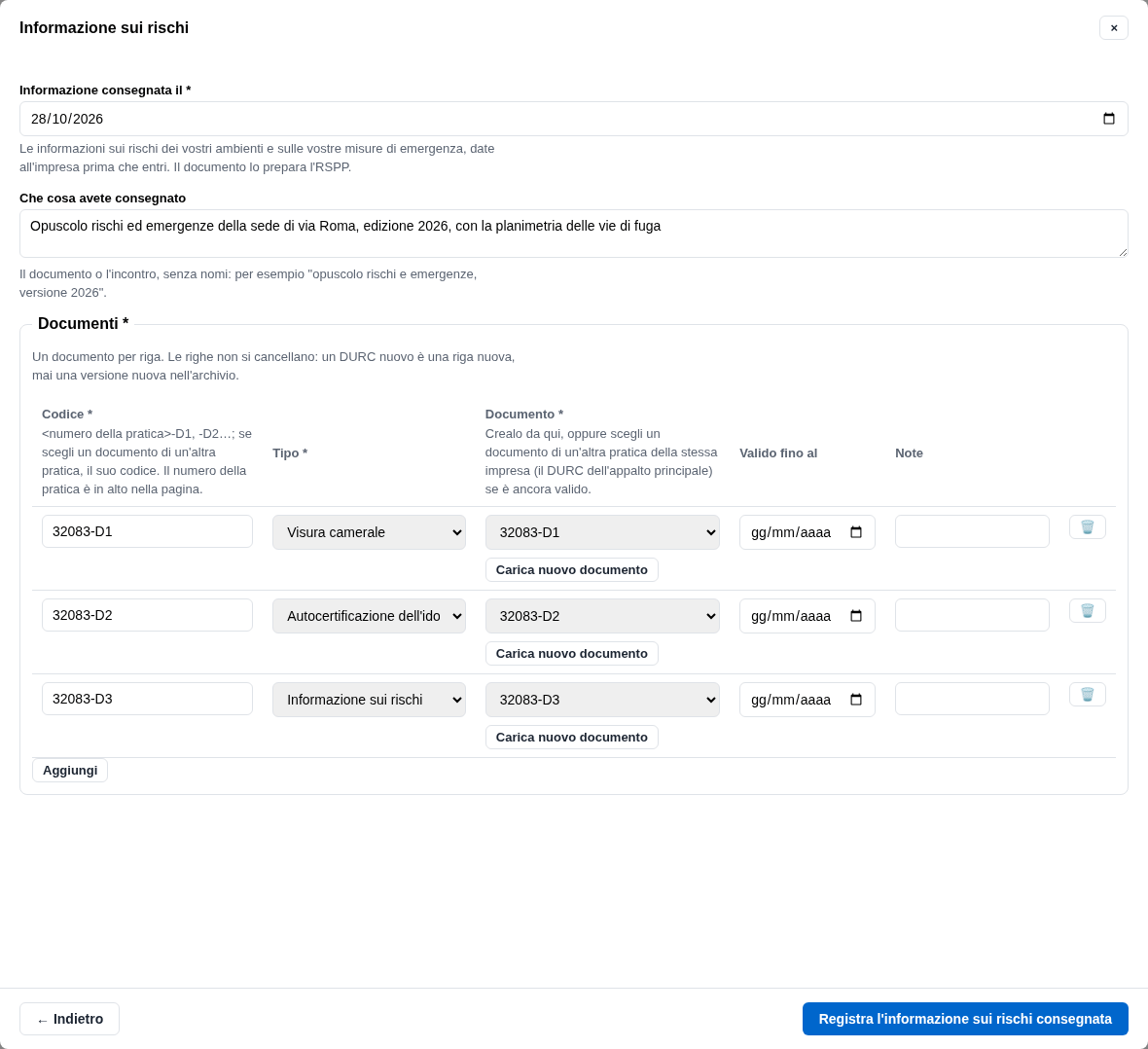La form dell'informazione sui rischi