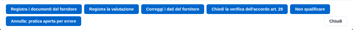 I bottoni della pratica senza Qualifica il fornitore