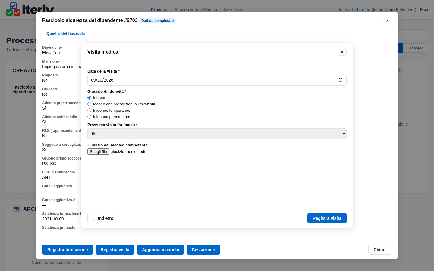 La form di registrazione della visita compilata