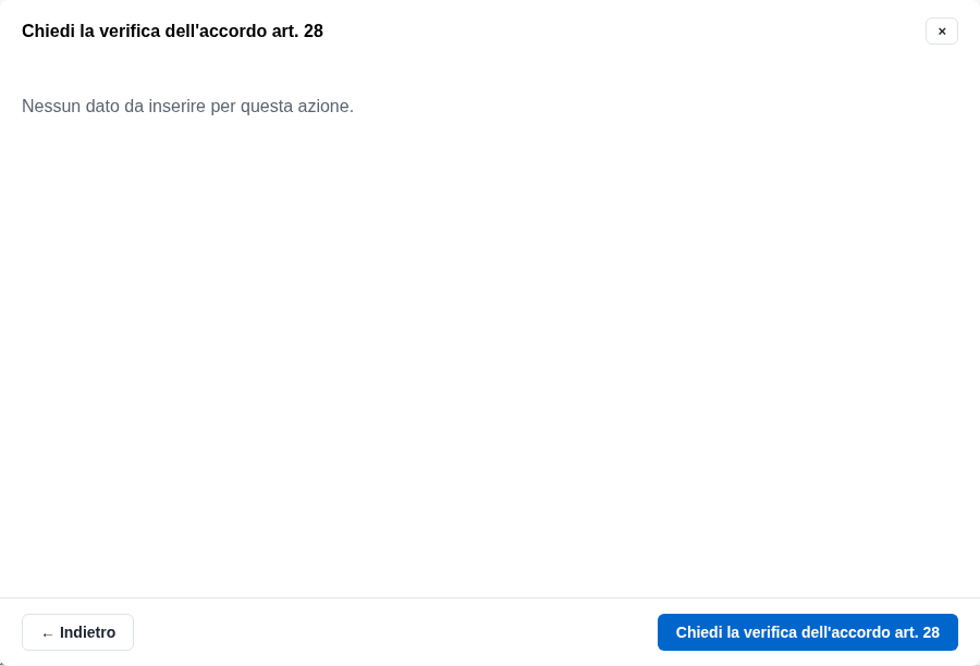 La conferma di Chiedi la verifica dell'accordo art. 28