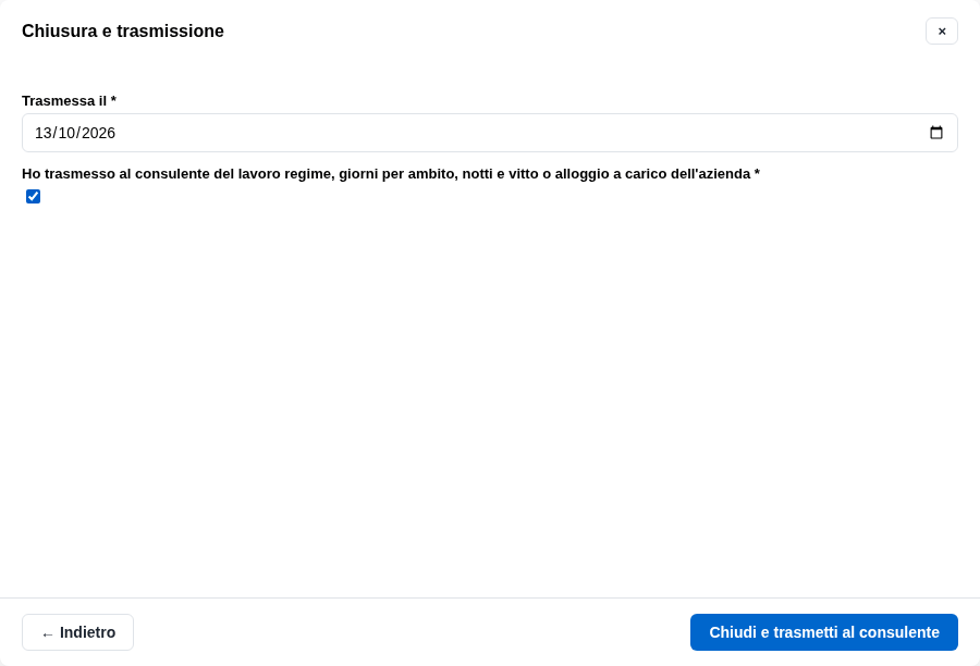 La form di chiusura con la data e la conferma di trasmissione