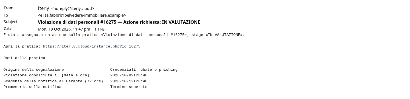 L'email del sollecito del giorno dopo