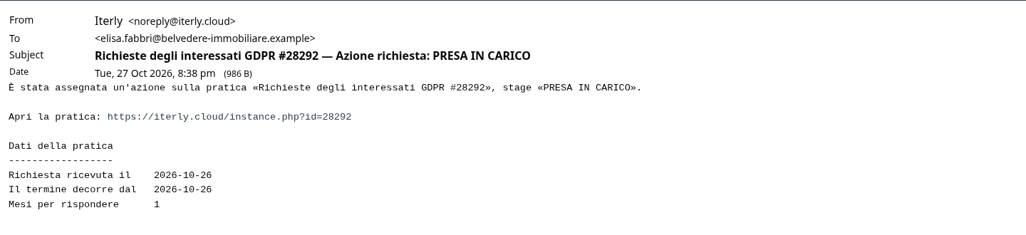 L'email al referente: la richiesta è tornata in presa in carico