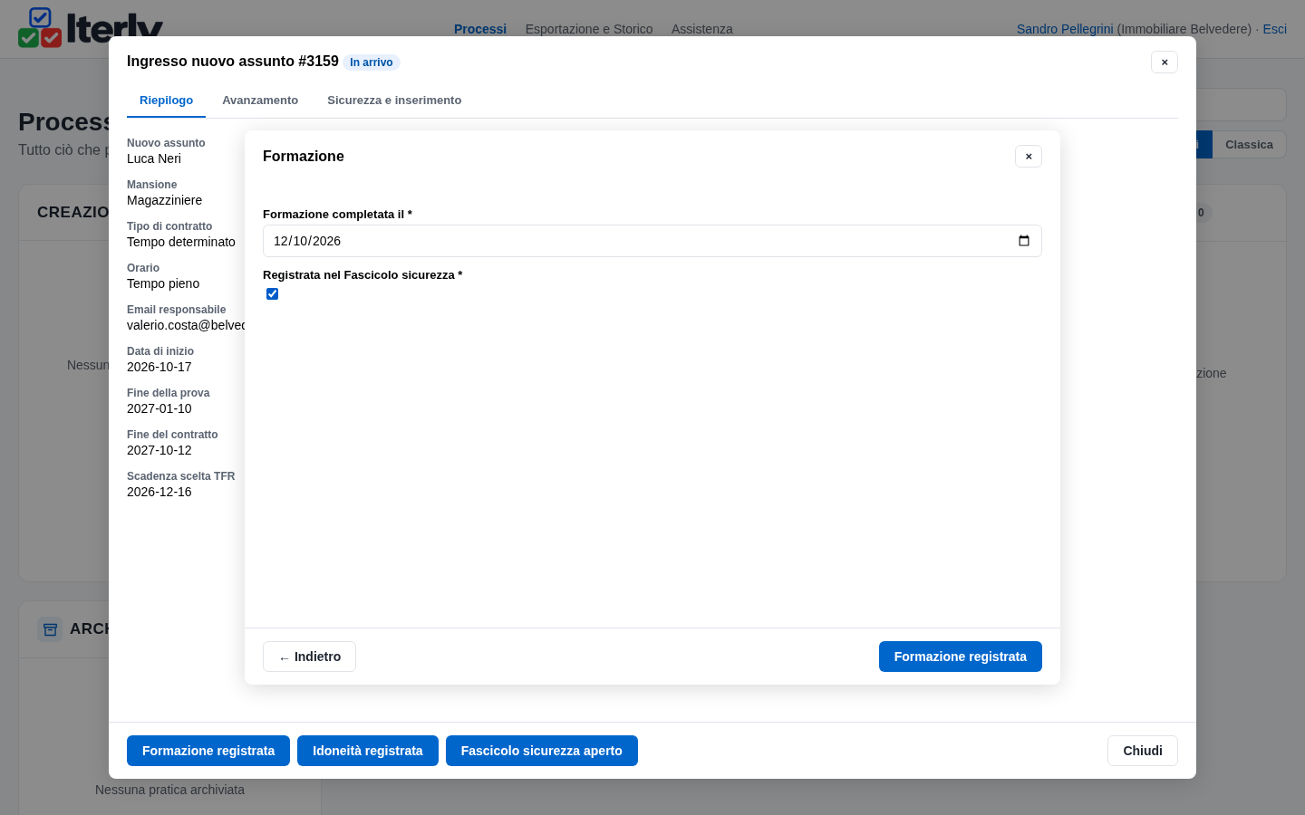 La form della formazione con la data e la conferma