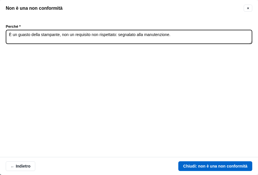La form di chiusura «non è una non conformità»