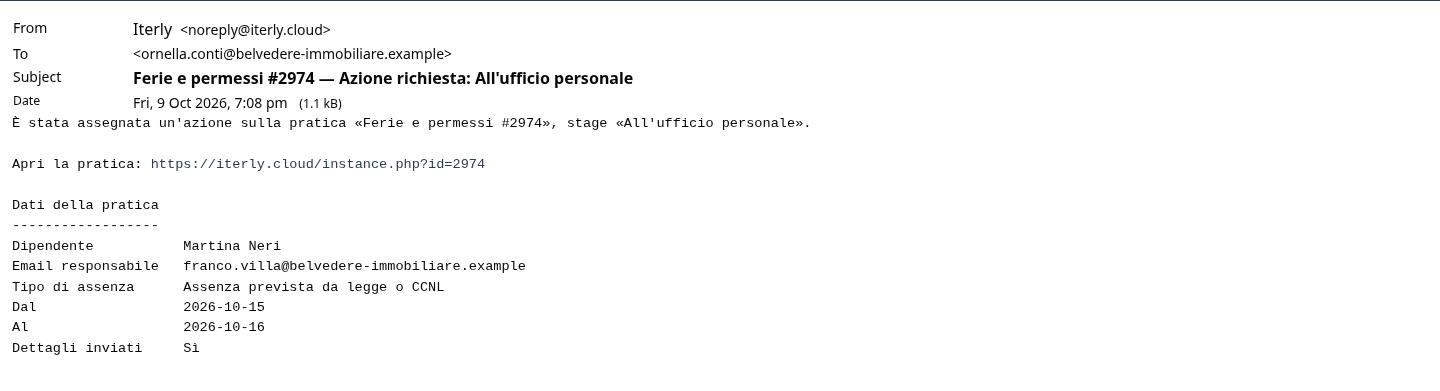 La mail all'Ufficio personale senza causale