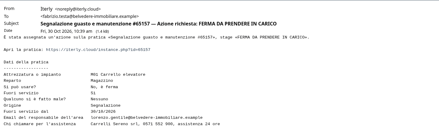 L'email alla direzione: ferma da prendere in carico