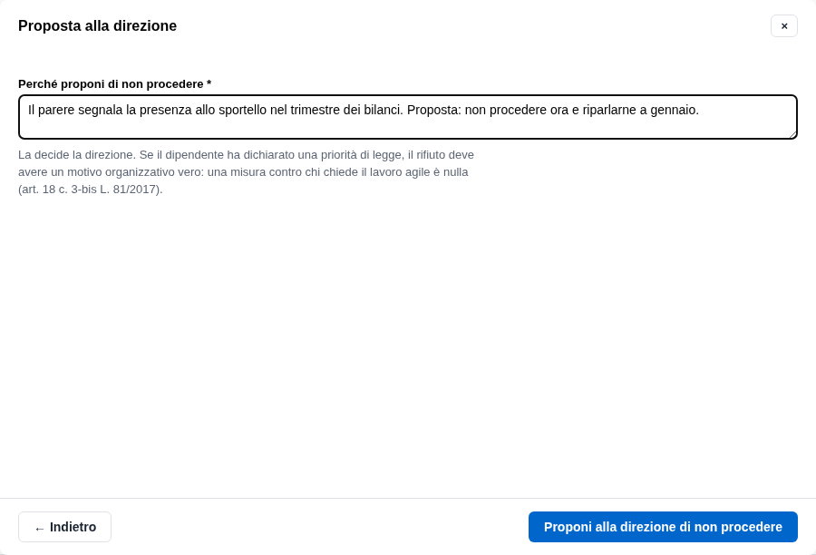 La form della proposta alla direzione con i motivi