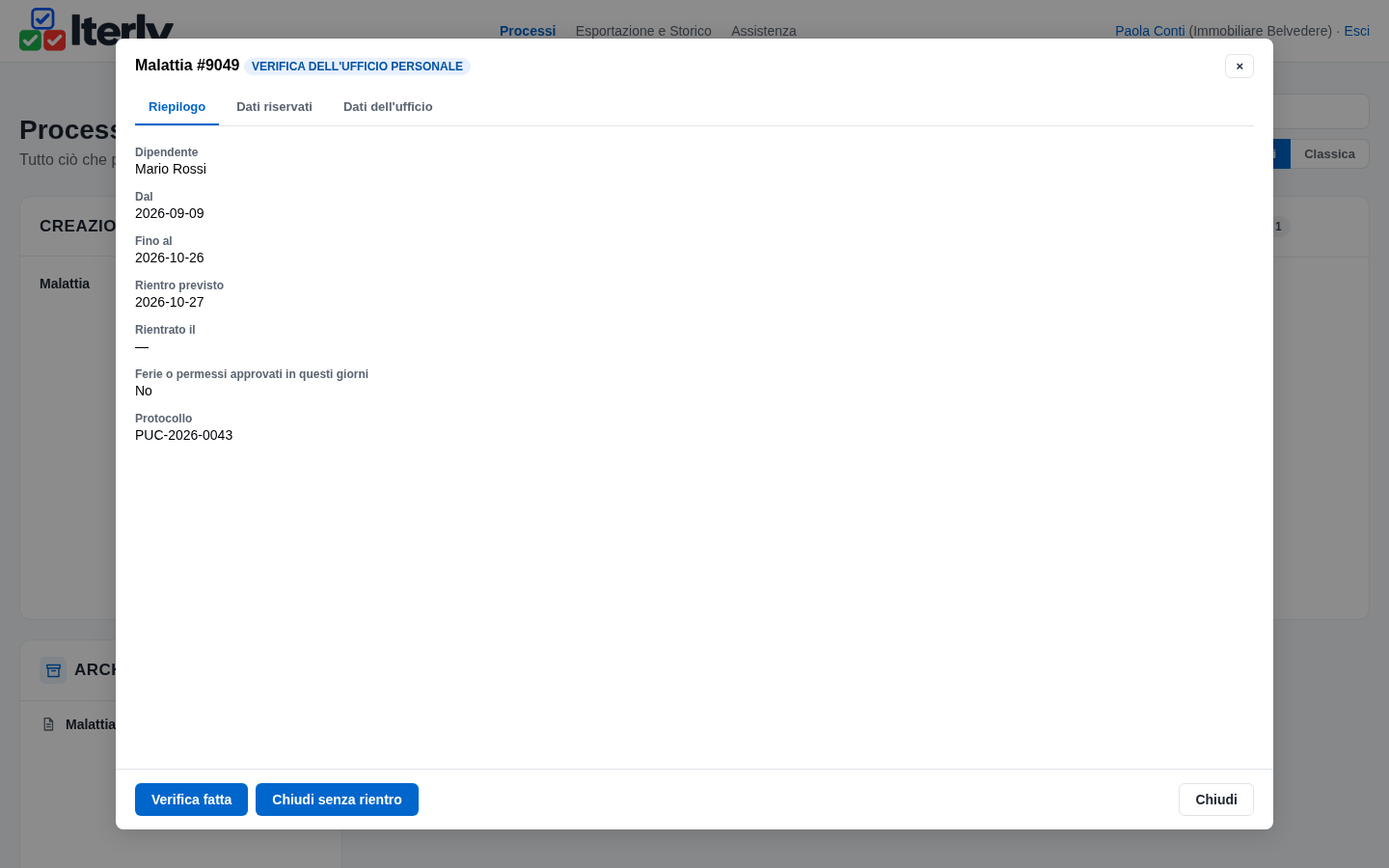 La pratica in verifica vista dall'Ufficio personale