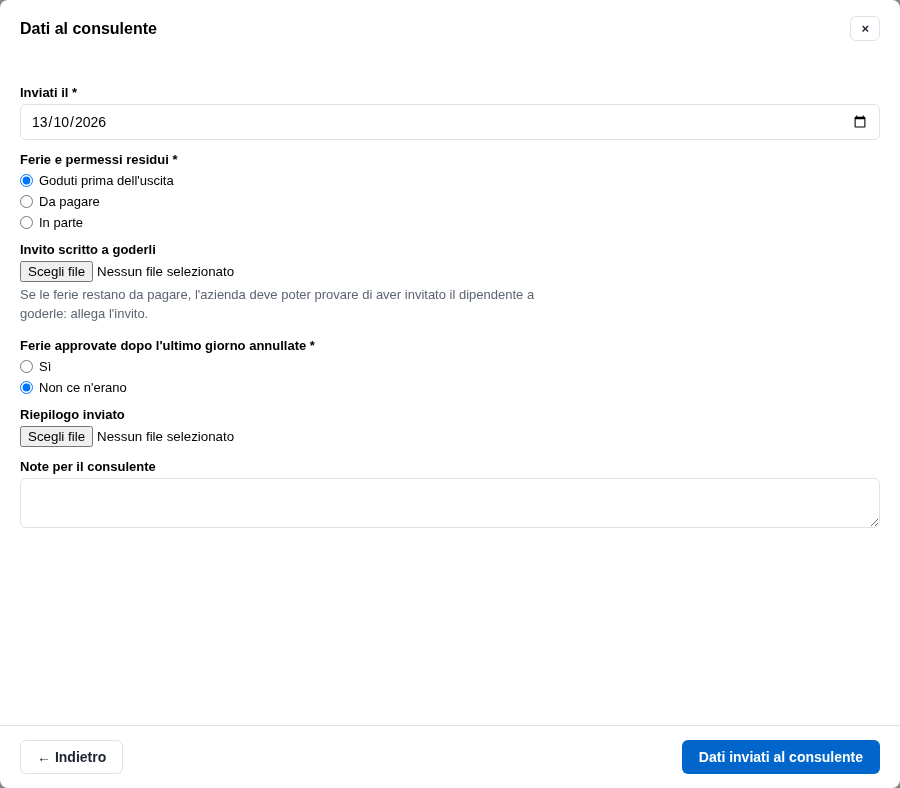 La form dei dati al consulente