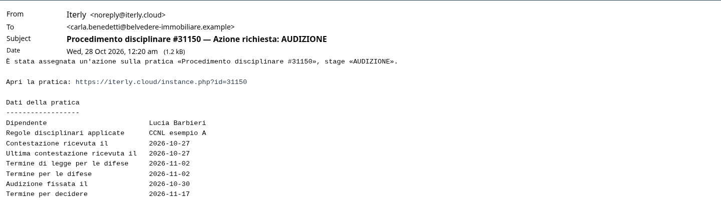 L'email all'ufficio personale: un'audizione da svolgere