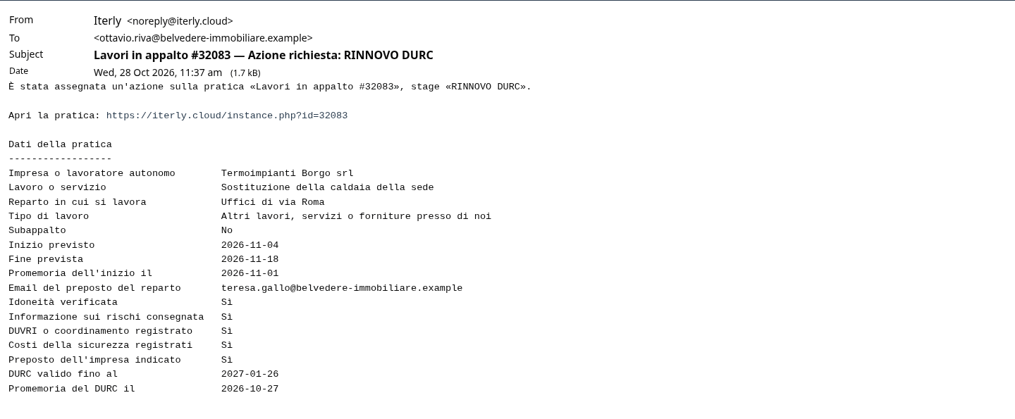 L'email di RINNOVO DURC