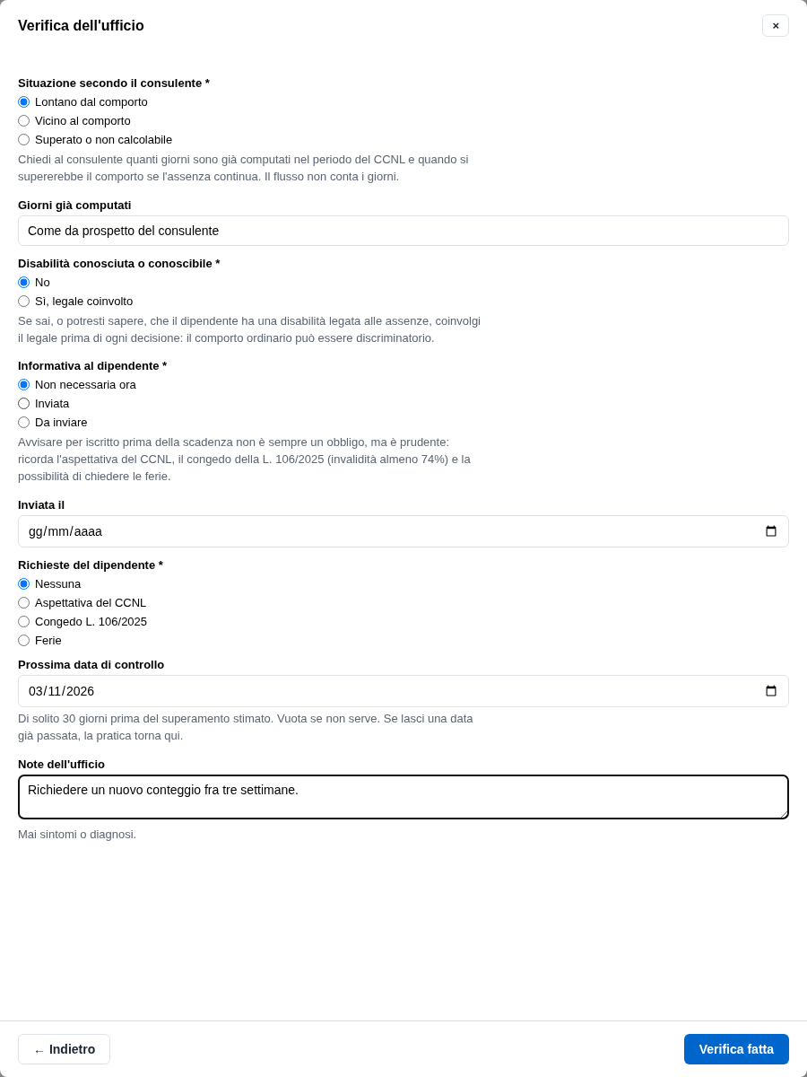 La form della verifica del comporto