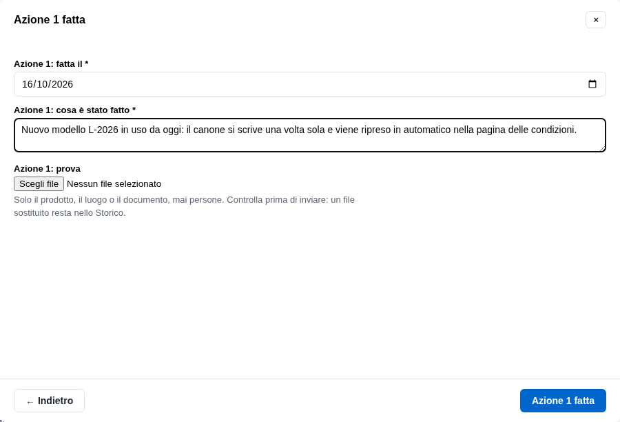 La form dell'azione fatta