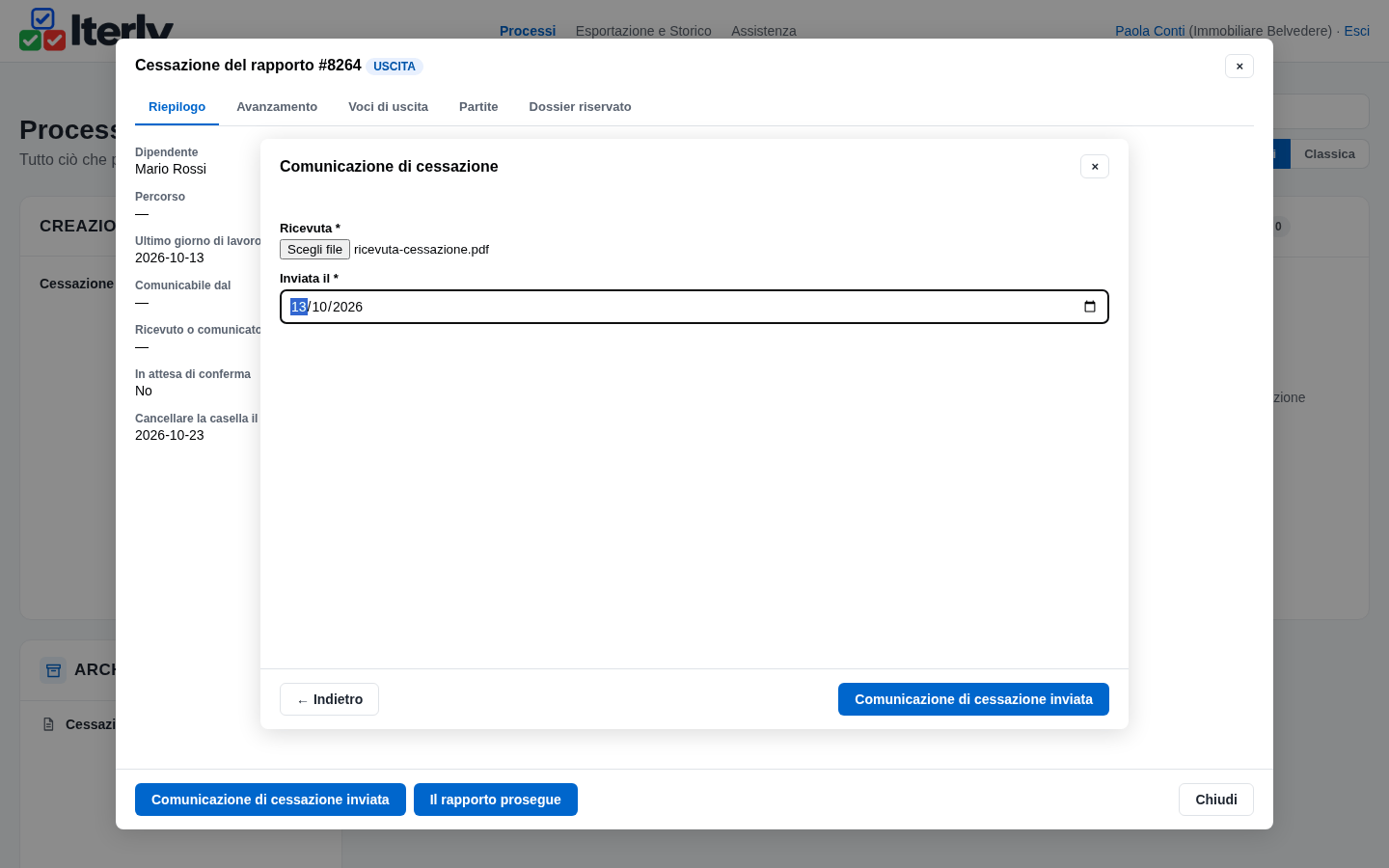 La form della comunicazione di cessazione con la ricevuta