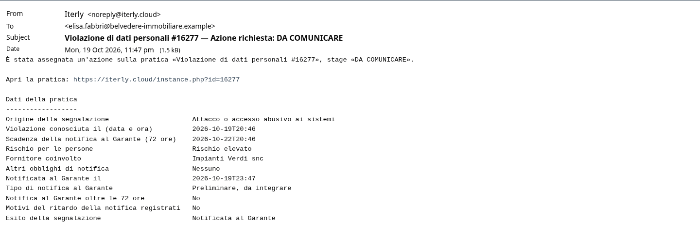 L'email di assegnazione dello stage Da comunicare