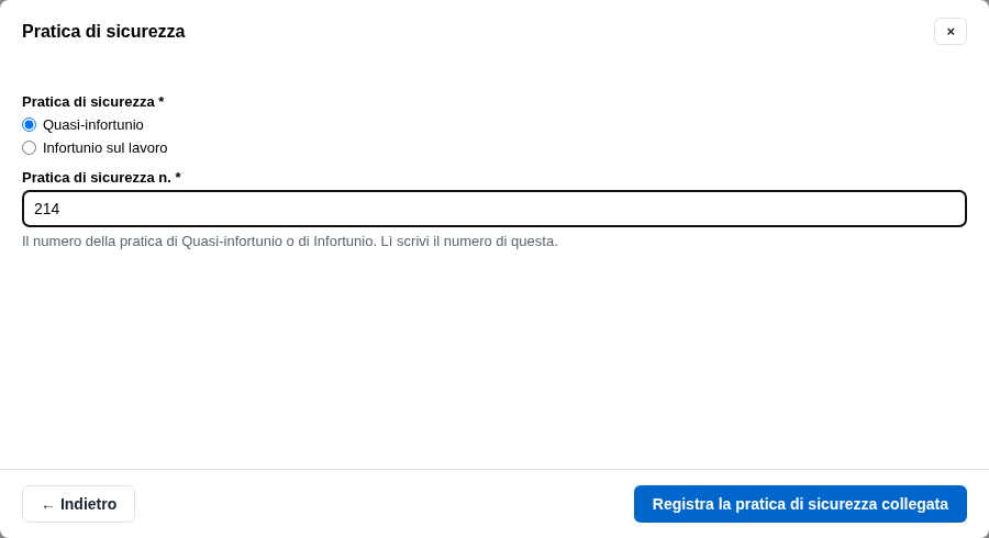 La form Pratica di sicurezza
