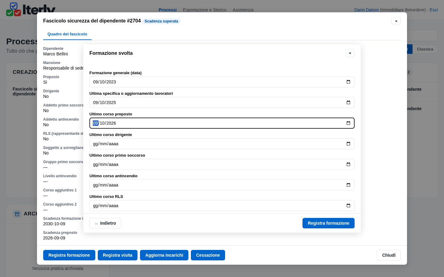 La form di registrazione del corso da preposto compilata dal datore