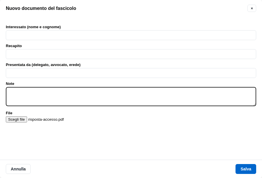 La finestra del nuovo documento del fascicolo con il file della risposta