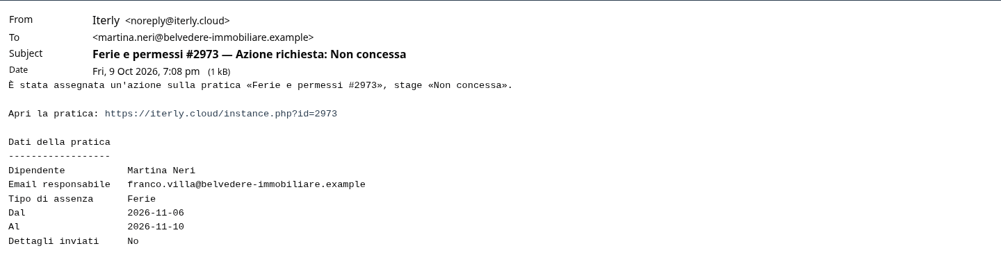 La mail a chi ha chiesto: richiesta non concessa