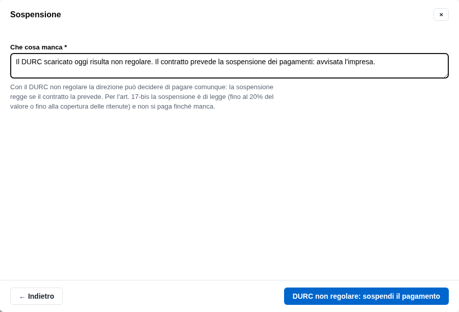 La sospensione per DURC non regolare