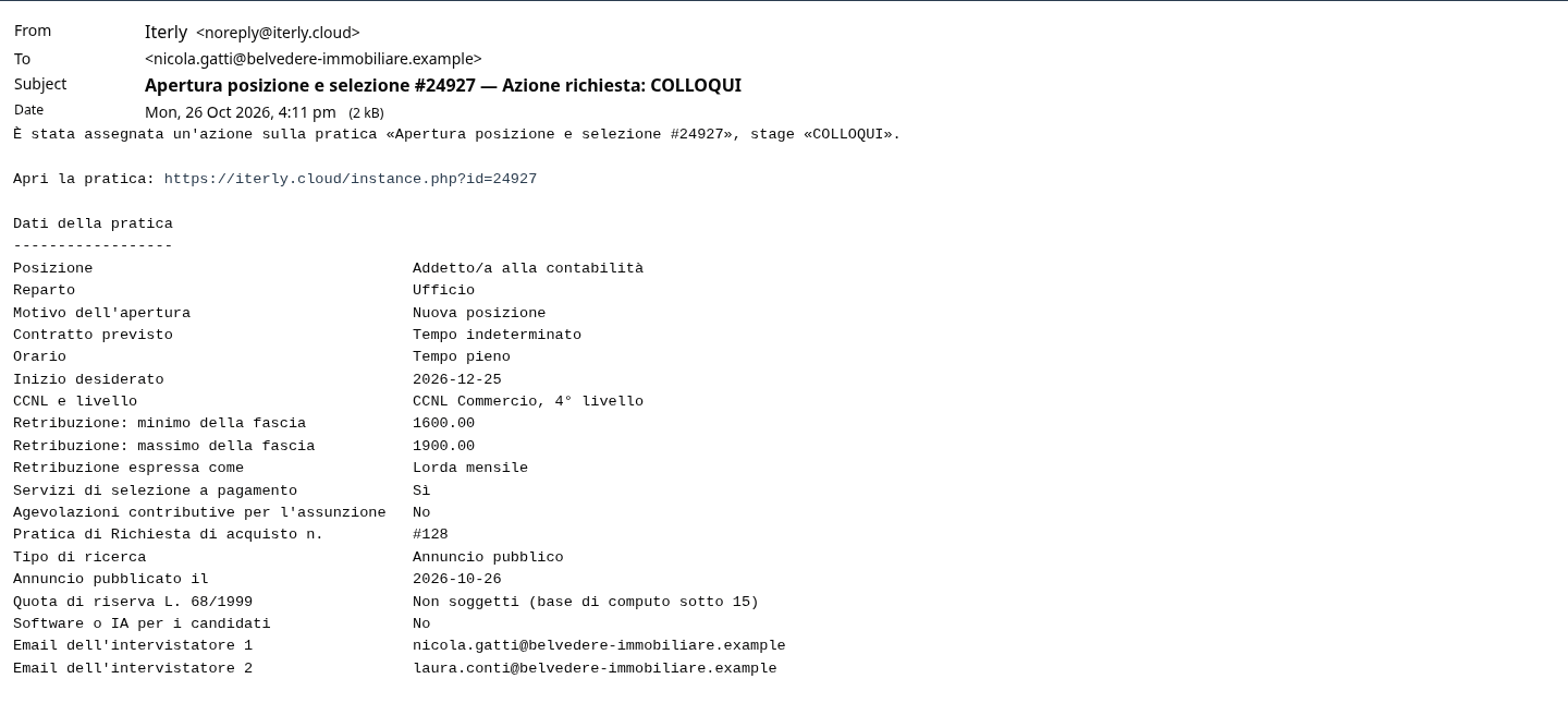L'email di avviso all'intervistatore
