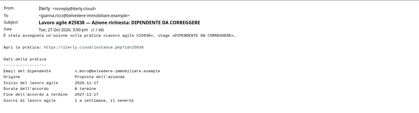 L'email all'ufficio personale: l'email del dipendente va corretta