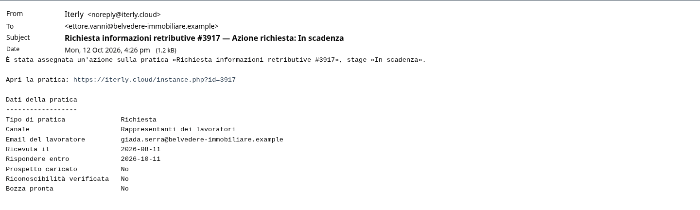 L'email di In scadenza alla direzione