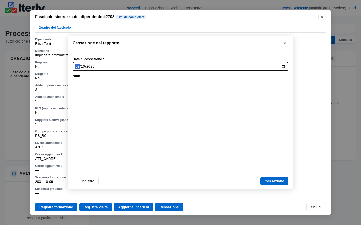 La form di cessazione compilata
