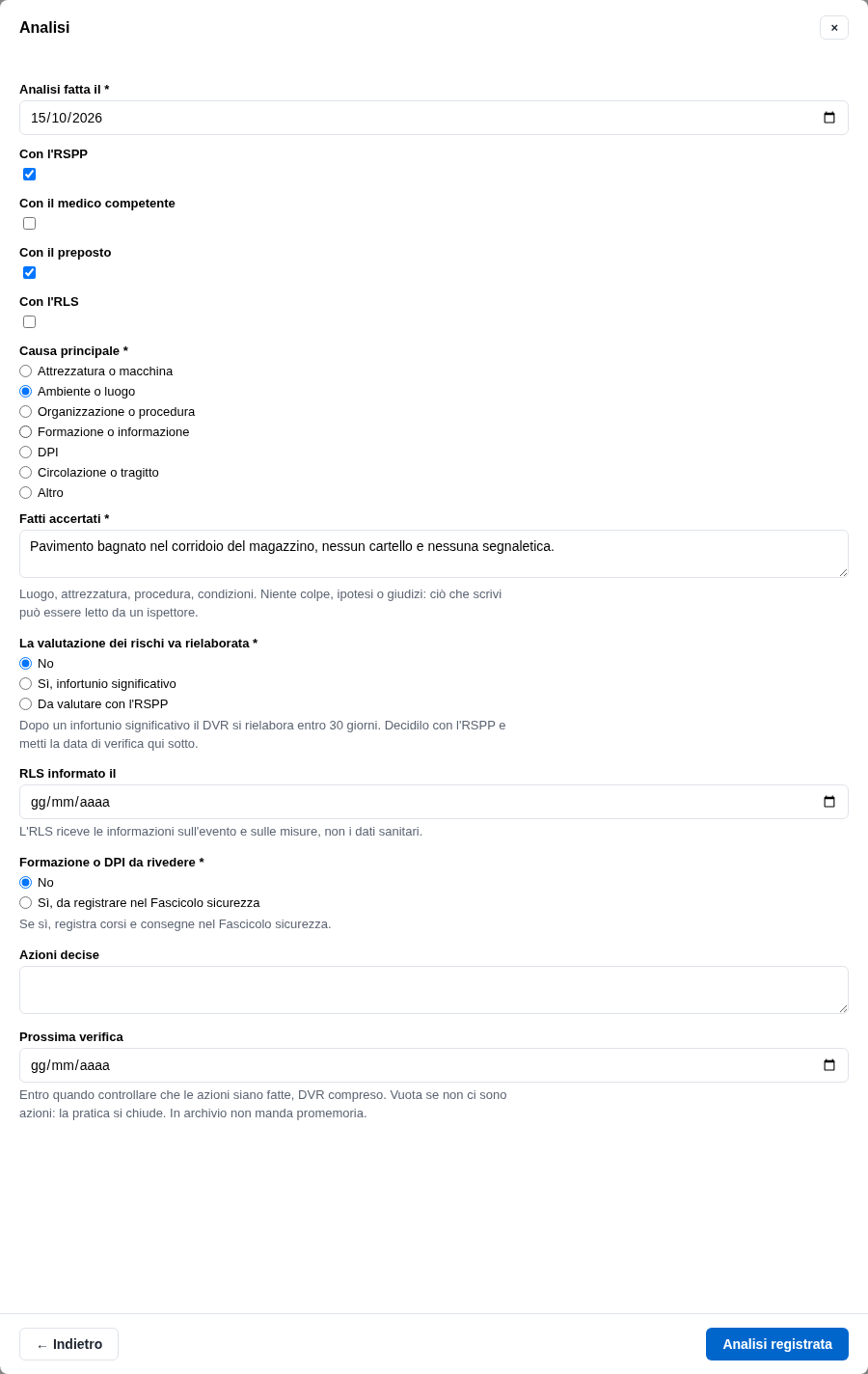 La form dell'analisi delle cause