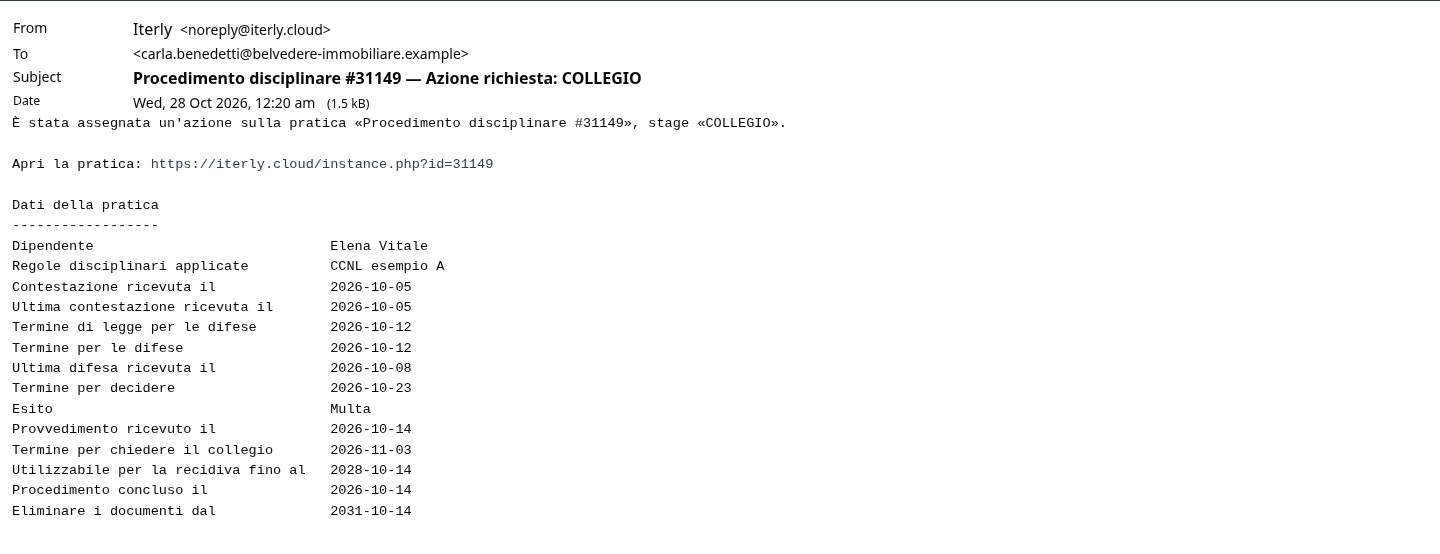 L'email all'ufficio personale: un collegio di conciliazione