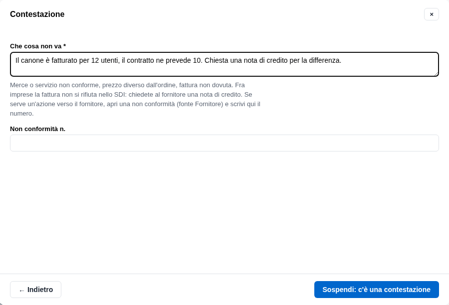 La contestazione
