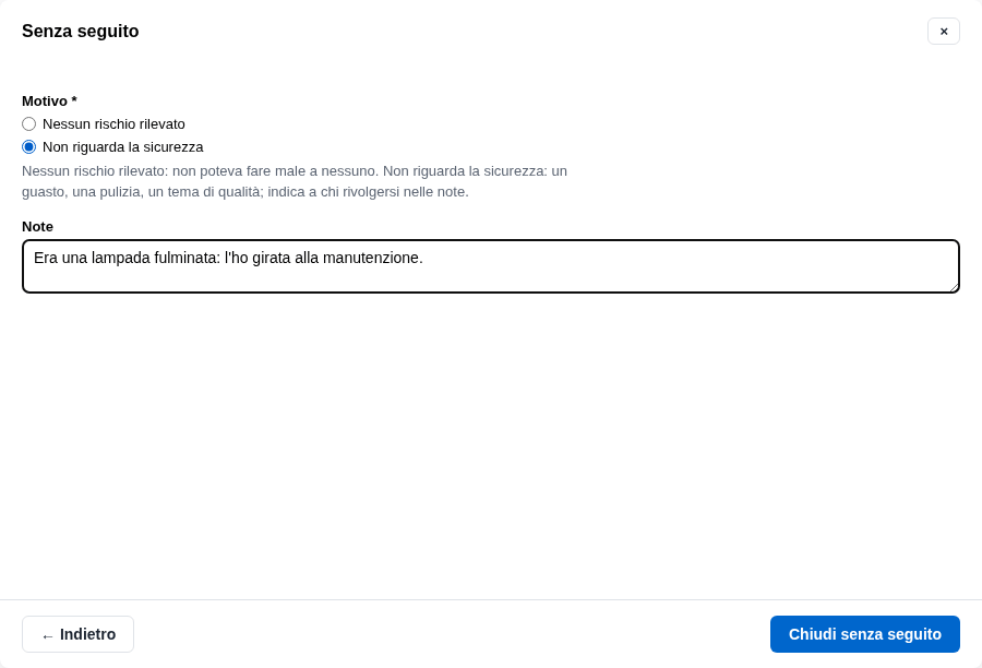La form di chiusura senza seguito con i due motivi