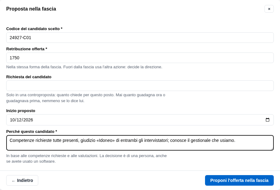 La form della proposta nella fascia