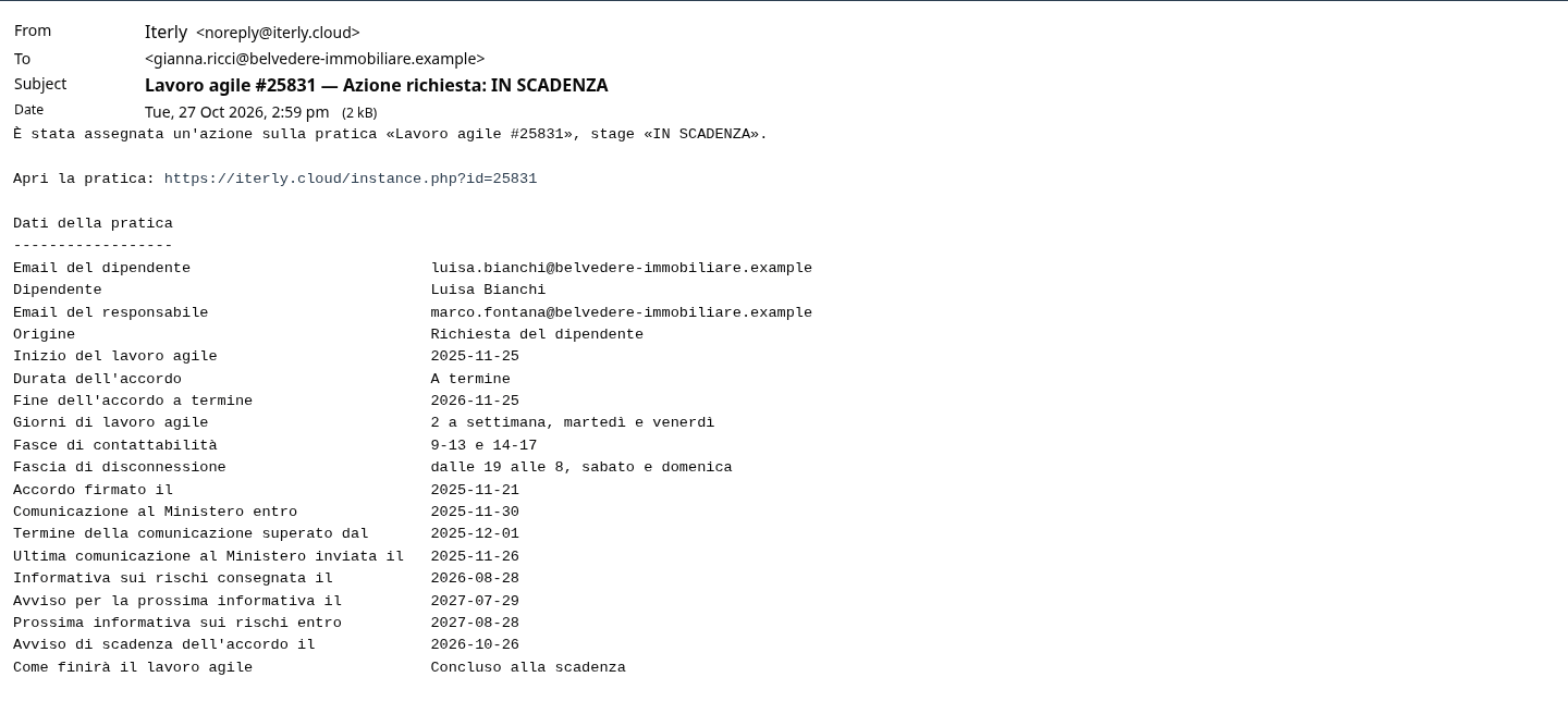 L'email all'ufficio personale: un accordo a termine sta per scadere