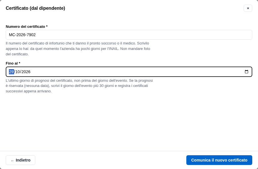 La form del nuovo certificato