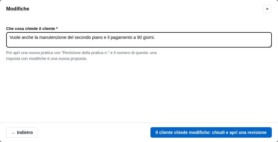 La form delle modifiche