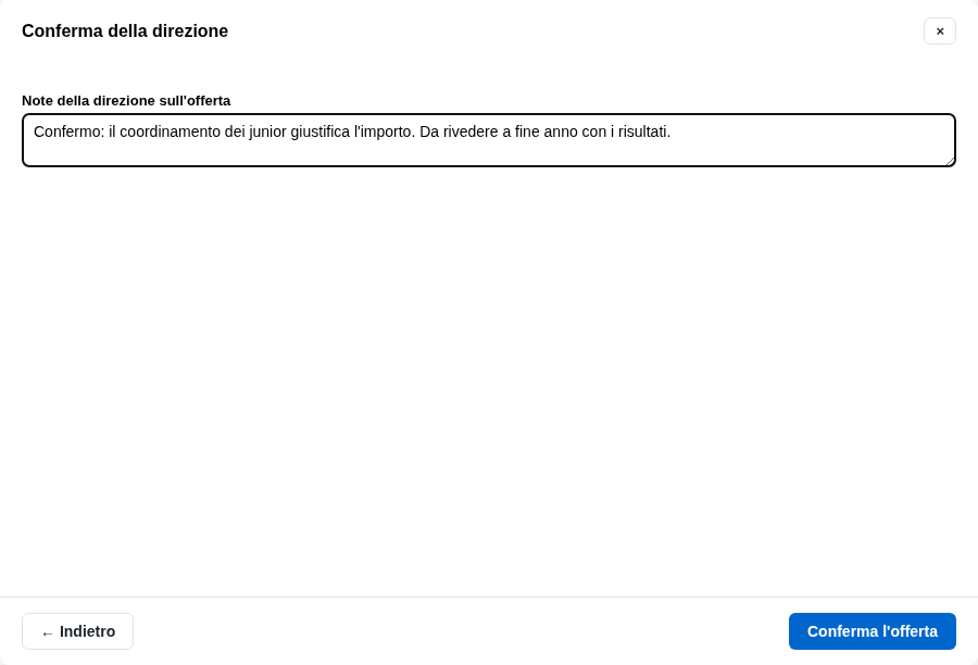 La form della conferma della direzione