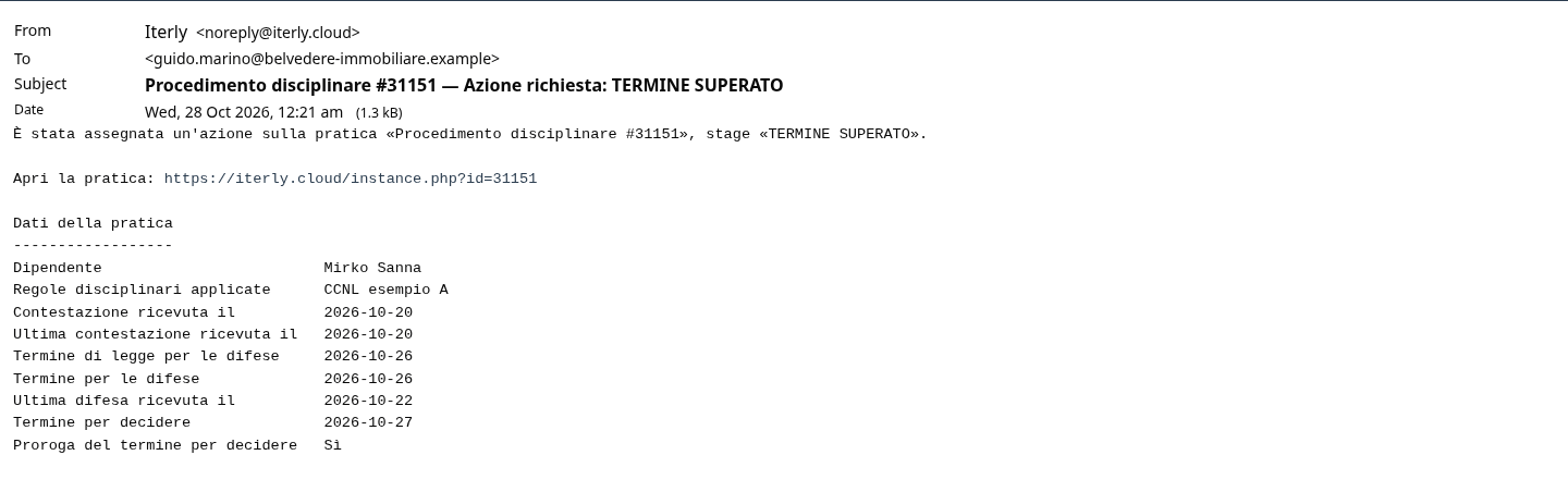 L'email alla direzione: termine per decidere superato