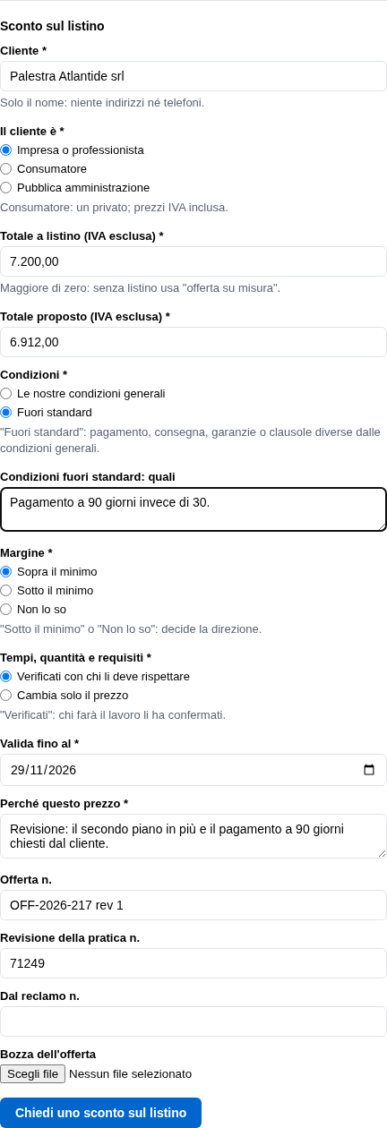 La revisione con il numero della pratica sostituita