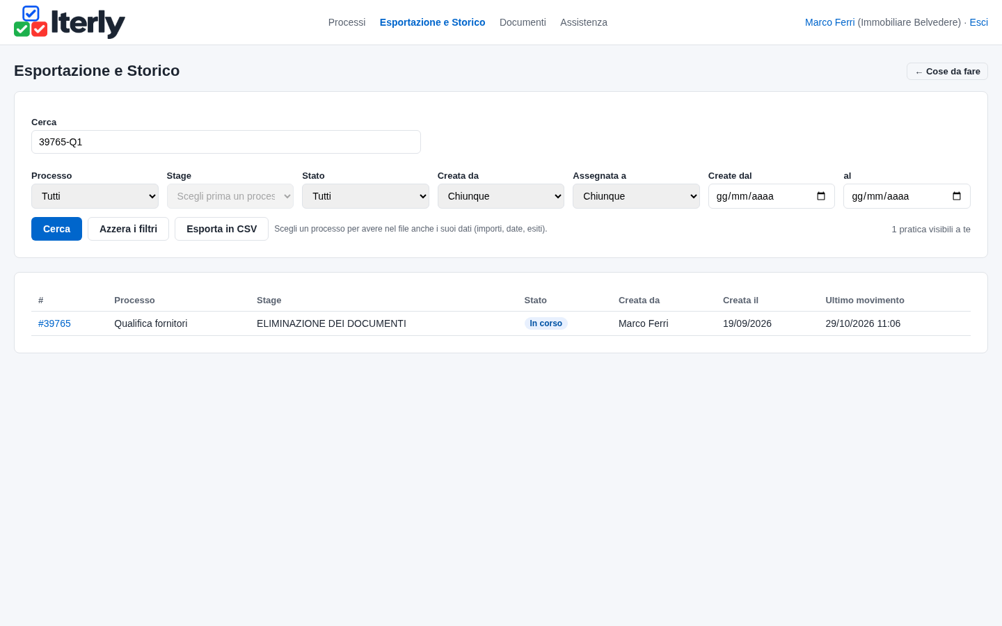 La ricerca del codice del documento in Pratiche